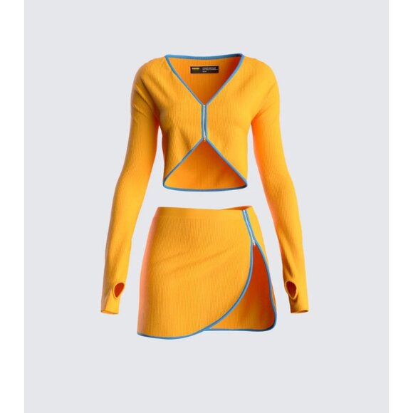 Finesse Womens Riley Radiating Set Long Sleeve Top Mini Skirt Orange Size XS/S - Picture 2 of 9